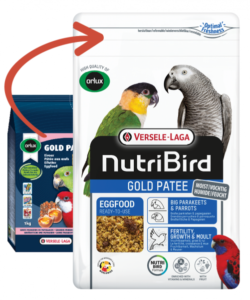 Nutribird Gold Patee für Großsittiche und Papageien Umstellung